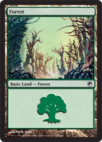 MTG Forest (247) - Foil, Scars of Mirrodin, Moderately Played, English - Image 1 of 1