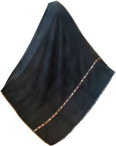 Soft Large Kani Weave Kullu Style Fine Wool Black  Shawl  Warm Jamawar Geometric