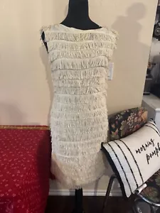 70’s Vintage Women's Ivory Fringe Wiggle Dress - Picture 1 of 3