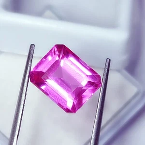 Gemas de zafiro rosa natural de 7,22 quilates con piedras preciosas sueltas certificadas corte esmeralda - Imagen 1 de 8