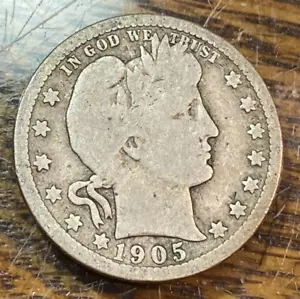 1905 Better Barber Quarter Very Nice Original Good+ CHRC - Picture 1 of 2