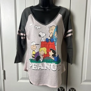 T-shirt Peanuts Snoopy 2015 Junior taglia Large scollo a V manica 3/4 rosa/grigio - Foto 1 di 7