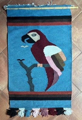 Vintage Latin American Wool Tapestry of a Parrot, 29x51 - Image 1 of 3