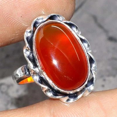 Anillo de cornalina enchapado en plata 925 hecho a mano piedras preciosas joyería tamaño EE. UU. 9,5 GW Foto 1 de 3