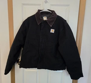 Carhartt Women's Vintage Quilted Jacket Black with plum collar 46 Regular XL - Picture 1 of 7