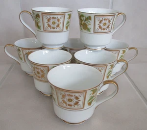 8 Mikasa Woodmere (5880) 3 1/8" Footed Coffee Cups Green/Gold Floral Set/8 Japan - Picture 1 of 4