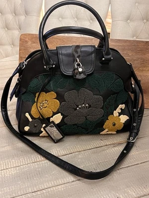 Cartera Floral Sharif Boucle Negra De Colección con Cierre Dec., Forro Estampado Leopardo Foto 1 de 4