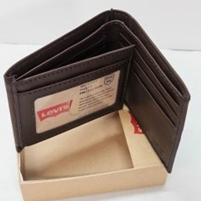Levi's Men's Brown Faux Leather Bifold Wallet ID Window Card Slots Classic - Image 1 of 4