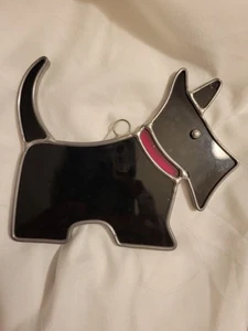 Vintage Stain Glass Black Scotty Dog Christmas Tree Ornament Sun Catcher - Picture 1 of 5