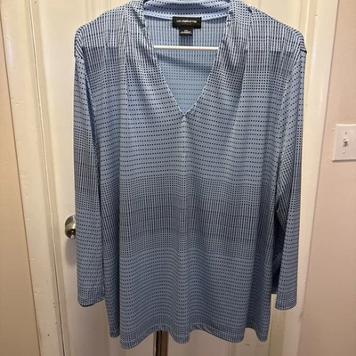 Liz Claiborne Career Women's Blouse Size XXL 3/4 Sleeves Baby Blue W/ Black Dots - Image 1 of 4