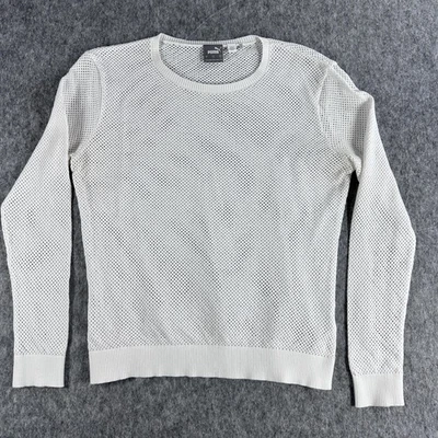 Suéter Grande Puma Para Mujer Blanco Malla Tejido Pullover Ligero Cuello Redondo Logo Foto 1 de 4