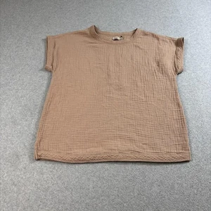 Faherty Shirt Womens Medium Tan Organic Cotton Gauze Textured Academia Coastal - Picture 1 of 8