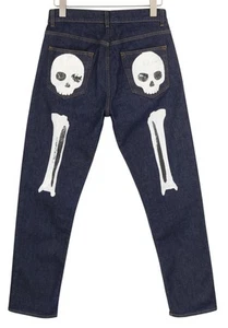 Acne Studios Hombre Vaqueros W30/L32 Azul Oscuro Delgado Calavera Estampado Fly - Imagen 1 de 8