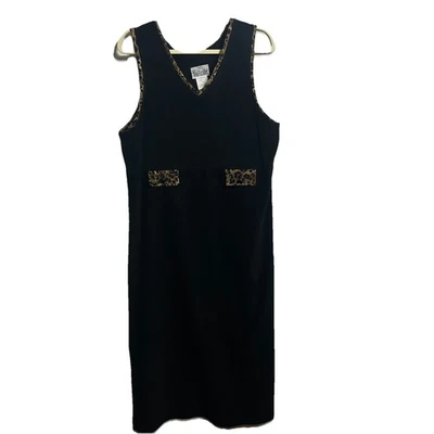 NINA PICCALINO Black Velvet Maxi Dress Jumper Cheetah 90s Vintage Cotton Size 12 - Image 1 of 4