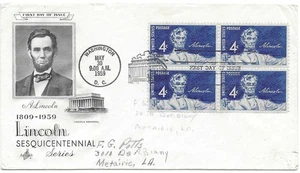 1959 LINCOLN SESQUICENTENNIAL BLOCK OF 4 FIRST DAY OF ISSUE SCOTT #1116 - Bild 1 von 1