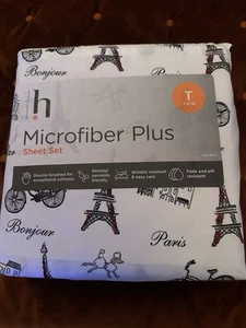 BRANDNEU Charmant Paris Thema Twin Bettwäsche Set weiß knitterarm - Bild 1 von 4