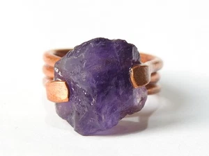 Amethyst Natural Rough Copper Ring 15X15X10MM Approx Gift For Her - Picture 1 of 14