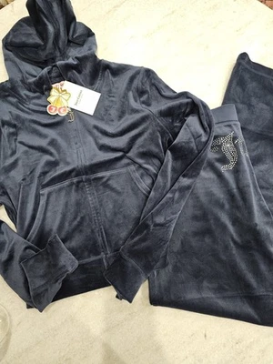 NEW! Xl  JUICY COUTURE Velour Bling Tracksuit Hoodie & Pant Regal Blue Rare ! - Image 1 of 4