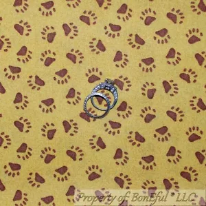 BonEful Fabric FQ Cotton Quilt Yellow Brown Bear Cub Cabin PAW Print Boy Scout L - Picture 1 of 9