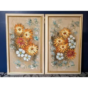 Paar EXTRA GROSSE gerahmte Original MCM Carlo of Hollywood Blumen Ölgemälde - Bild 1 von 10