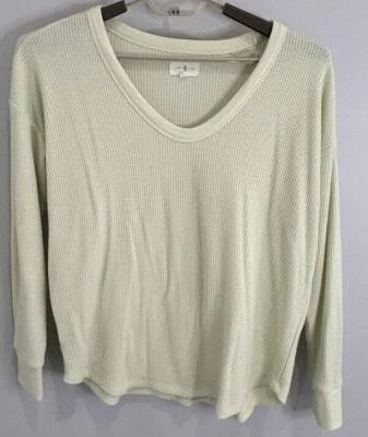 Lou & Grey Loft Pale Lime Green Waffle Print Cozy Long Sleeve Scoop Neck Top M - Image 1 of 4