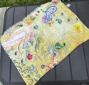 Chico's Floral Paisley Square Scarf Sheer Raw Hem Yellow Multi-Color Lightweight - Picture 1 of 13