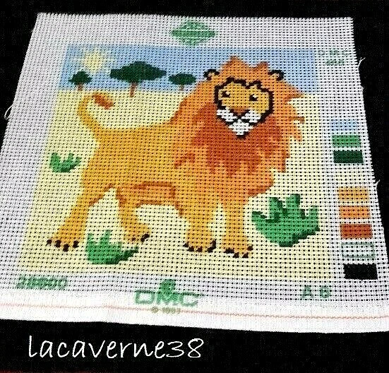 Canevas neuf à faire DMC 20x20cm lion animaux idéal enfant toile blanche san fil - Photo 1/1