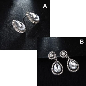 Women's Trendy Crystal Pear Shape Water Drop Dangle Stud Earrings Jewellery UK - Picture 1 of 13