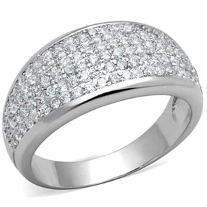 Pave cluster ring silver super sparkling ladies rhodium handmade - Picture 1 of 12