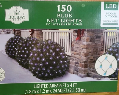 Holiday Time 150 Blue LED Net Lights 6 ft x 4 ft Lighted Area New - Image 1 of 2