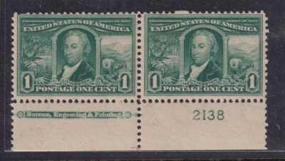 1904 Louisiana Purchase 1c green Sc 323 plate number & imprint MHR OG (VF - Image 1 of 2