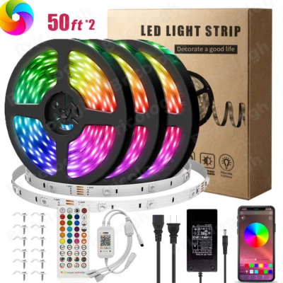 100ft LED Strip Lights 50ft 32ft Music Bluetooth APP Remote 5050 RGB Room Lights - Image 1 of 4