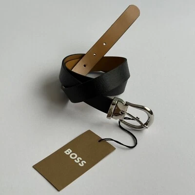 HUGO BOSS negro Saffiano + cinturón reversible cuero beige 32" (se adapta a 31 - 35 pulgadas) Foto 1 de 4