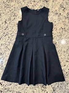 Chaps Girls Size S 7 Schoolwear Uniform Jumper Dress Navy Blue  EUC pleats - Picture 1 of 3