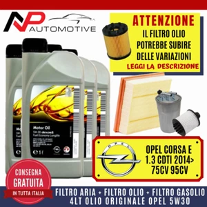 KIT TAGLIANDO OPEL CORSA E 1.3 CDTI 75CV 95CV 2014> + 4L LITRI LT OLIO OPEL 5W30 - Foto 1 di 3
