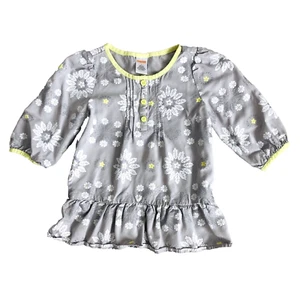 Gymboree Girls Top Smock Size 6 Gray White Flowers Silver Accents Green Trim - Picture 1 of 5