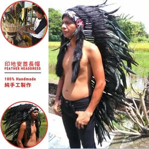Handmade Native American Feather Headdress Carnival Cosplay Headdress Chief hat - Picture 1 of 20