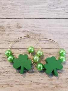 Pendientes Día de San Patricio Pendientes con Cuentas Trébol Pendientes - Imagen 1 de 2