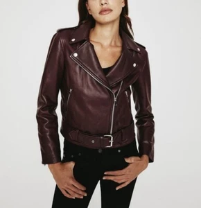 Women's Jacket Leather Biker Women Lambskin Moto Size Motorcycle Bomber Burgundy - Picture 1 of 4