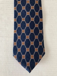 Meeting Street Men's Necktie Tie Silk Dark Blue Geometric Made in USA - Picture 1 of 6