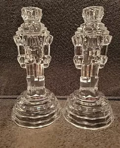 Pair Princess House 8” Nutcracker 24% Lead Crystal Soldier Candle Holders - Picture 1 of 9