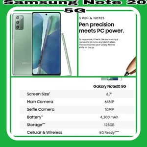Oczekujący-Samsung Galaxy Note20 5G SM-N981U - 128GB - Mystic Green (AT&T) - Zdjęcie 1 z 4