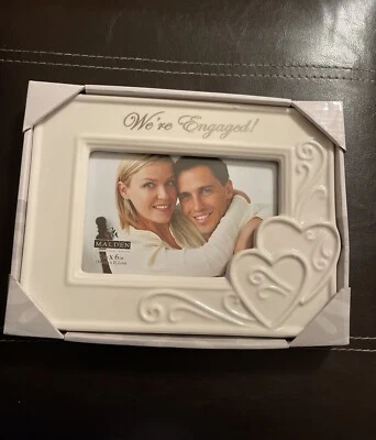 Malden International Design We're Engaged White Ceramic 4" x 6" Picture Frame - Image 1 of 2