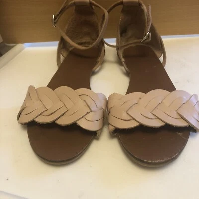 Ladies Very Beige Strappy Flat Sandals With Ankle Strap Size 4 - Image 1 of 4