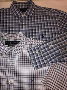 Lot 2 Ralph Lauren Men Size L Buttonfront Logo Plaid S/S and L/S Shirts - Picture 1 of 9