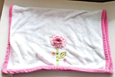 Kidsline Bebé Blanco Manta Niña 3-D Flor Rosa Borde Floral Lovey Cuna de Seguridad Foto 1 de 2