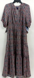 Scoop Women's Short Sleeve Split Neck Tier Nidi Dress NWT - Picture 1 of 8