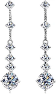 925 Silver REAL Dangle Earrings MOISSANITE diamond- VVS - Passes Diamond Tester - Picture 1 of 5