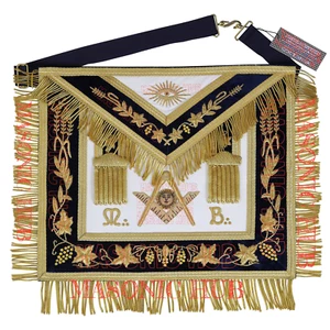 Handmade Masonic Past Master Apron - Compass & Square, Sun, M B - Gold Bullion - Picture 1 of 6