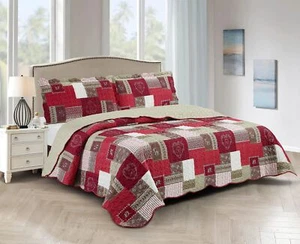 Brilliant Sunshine Burgundy Heart Love, Floral and Lace Patchwork, 3-Piece Qu... - Picture 1 of 7
